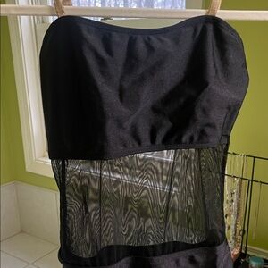 Black Bodysuit Nude Straps Sheer Mesh Mid-drift and back, full bottom coverage